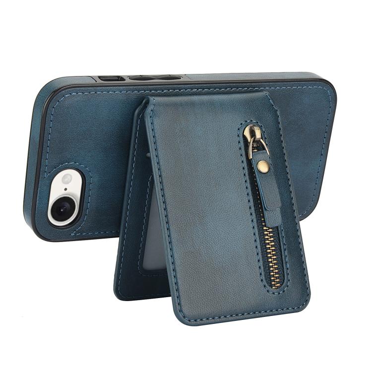 For iPhone 17e / 16e Zipper Wallet Split MagSafe Leather Back Phone Case