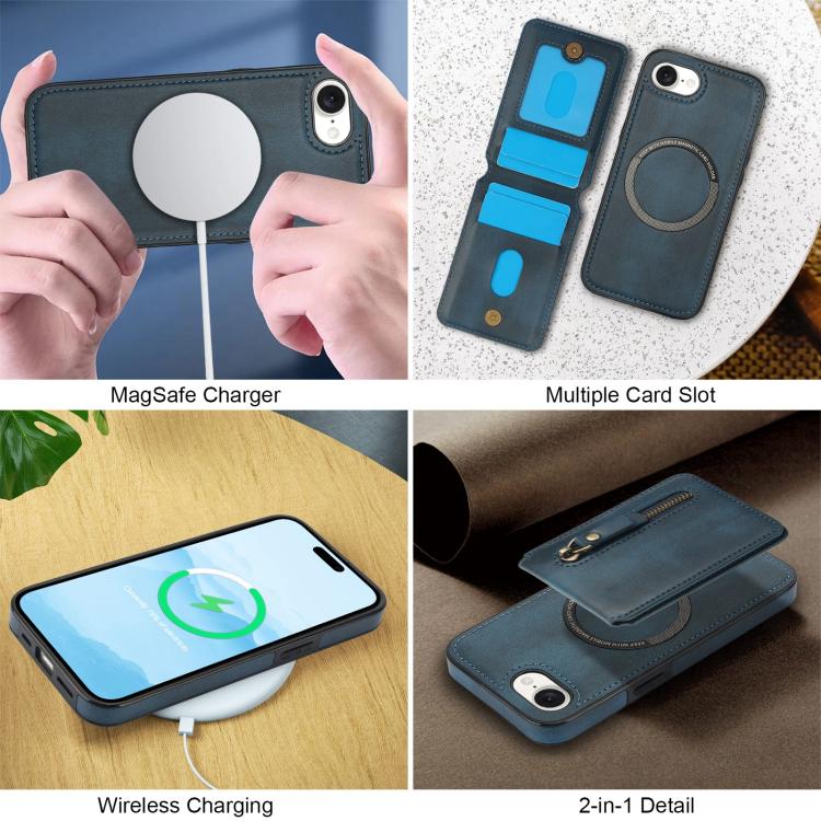For iPhone 17e / 16e Zipper Wallet Split MagSafe Leather Back Phone Case