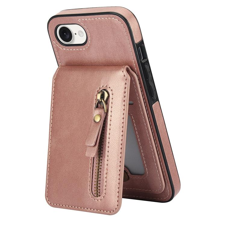 For iPhone 17e / 16e Zipper Wallet Split MagSafe Leather Back Phone Case