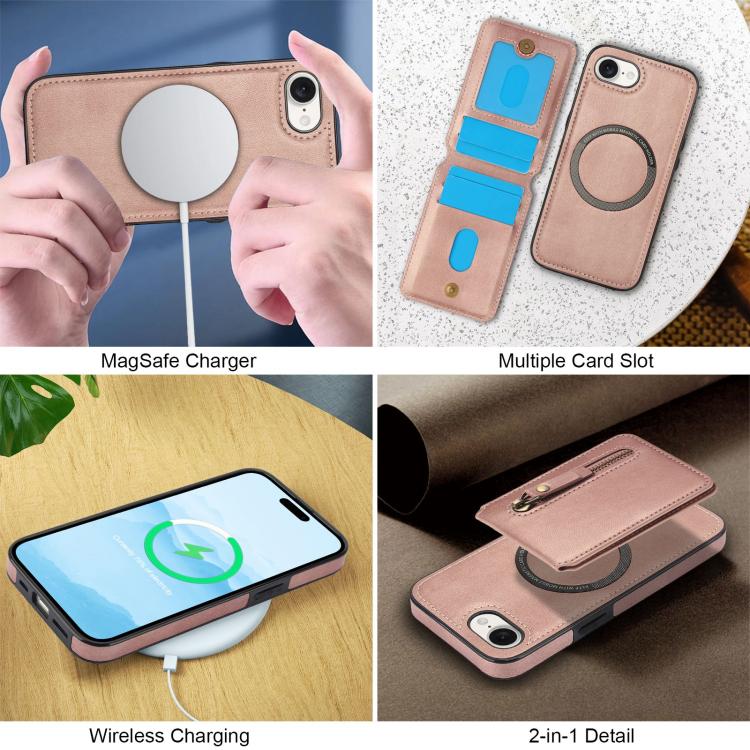 For iPhone 17e / 16e Zipper Wallet Split MagSafe Leather Back Phone Case