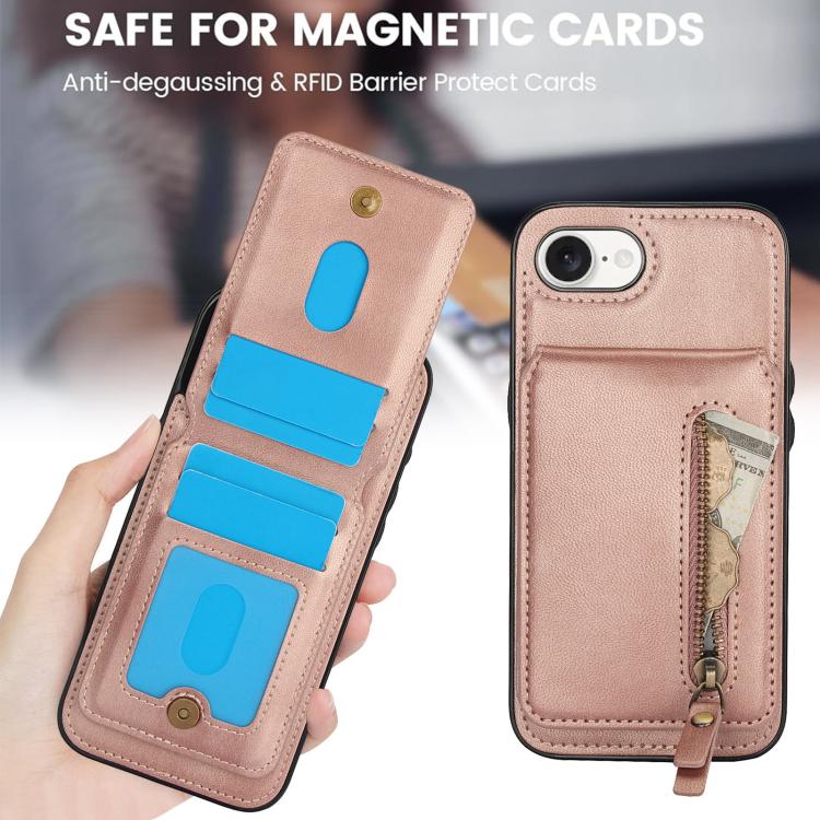 For iPhone 17e / 16e Zipper Wallet Split MagSafe Leather Back Phone Case