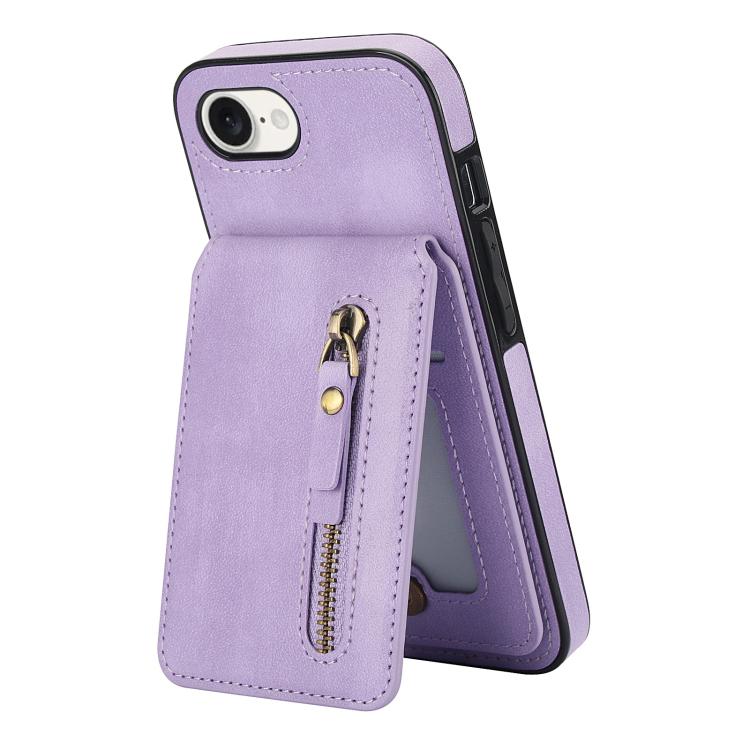 For iPhone 17e / 16e Zipper Wallet Split MagSafe Leather Back Phone Case