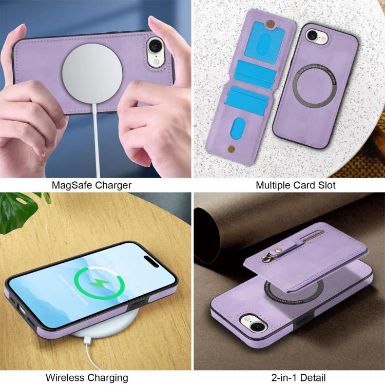 For iPhone 17e / 16e Zipper Wallet Split MagSafe Leather Back Phone Case