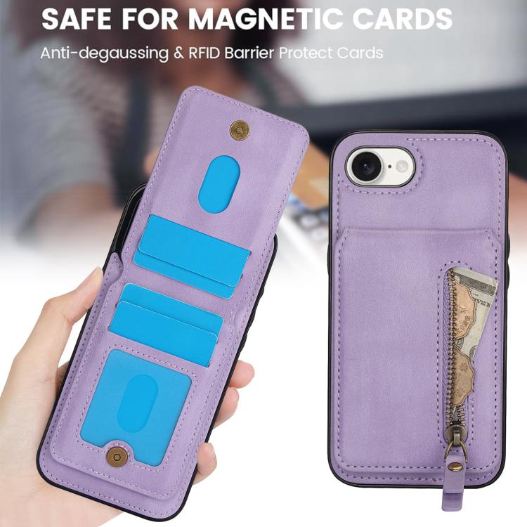 For iPhone 17e / 16e Zipper Wallet Split MagSafe Leather Back Phone Case