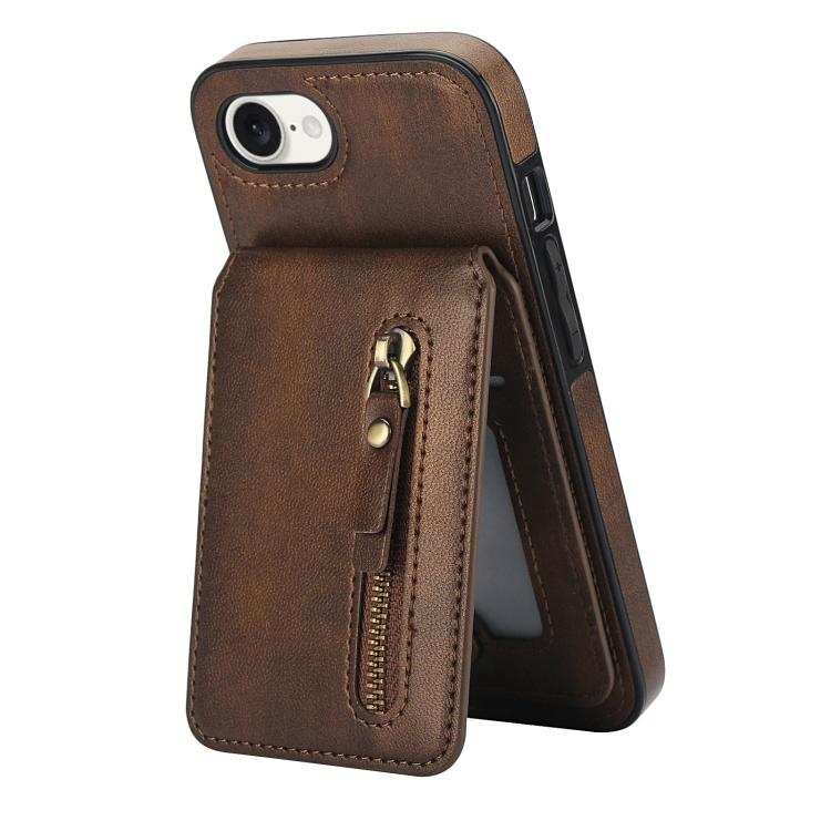 For iPhone 17e / 16e Zipper Wallet Split MagSafe Leather Back Phone Case