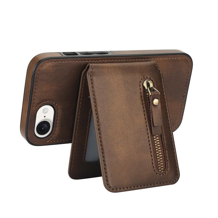 For iPhone 17e / 16e Zipper Wallet Split MagSafe Leather Back Phone Case