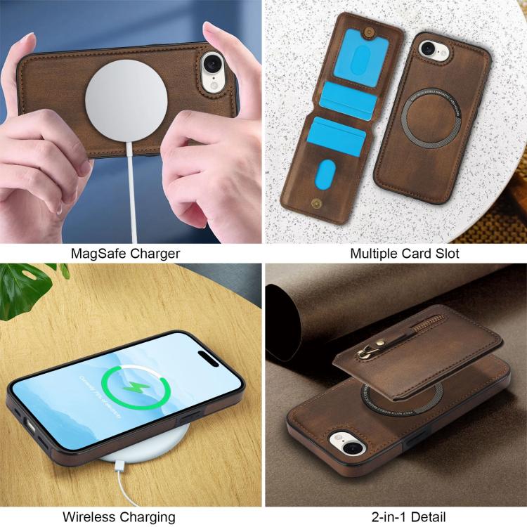 For iPhone 17e / 16e Zipper Wallet Split MagSafe Leather Back Phone Case
