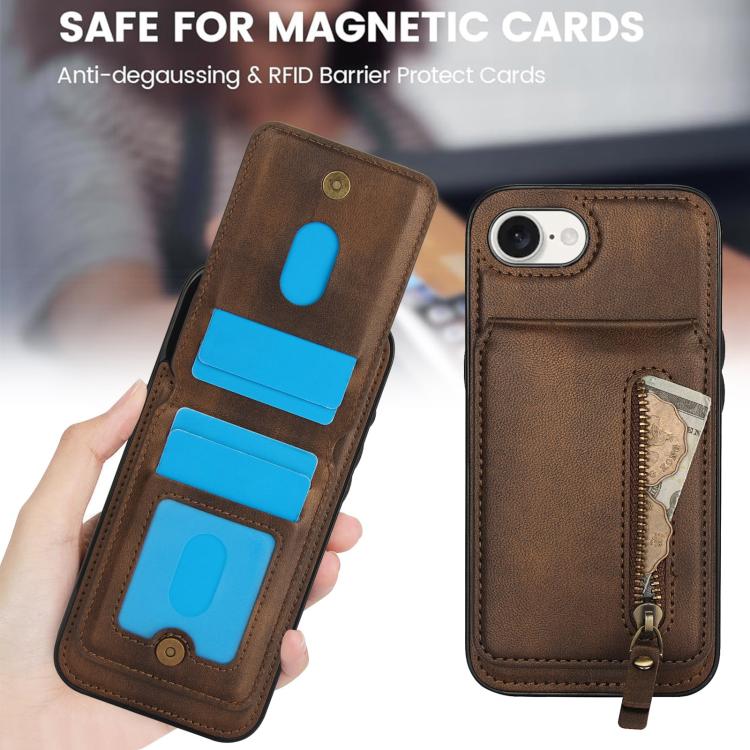 For iPhone 17e / 16e Zipper Wallet Split MagSafe Leather Back Phone Case