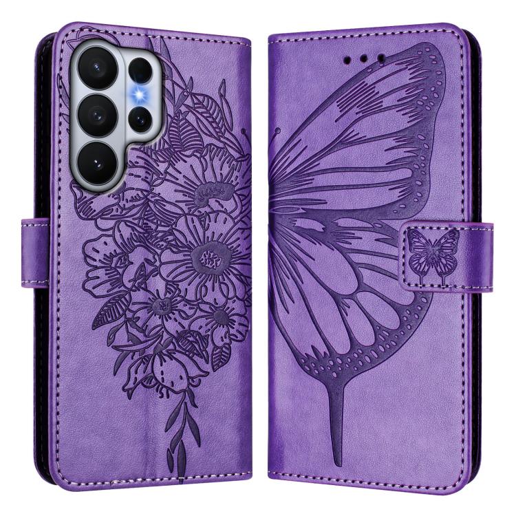 For Samsung Galaxy S26 Ultra 5G Embossed Butterfly Leather Phone Case