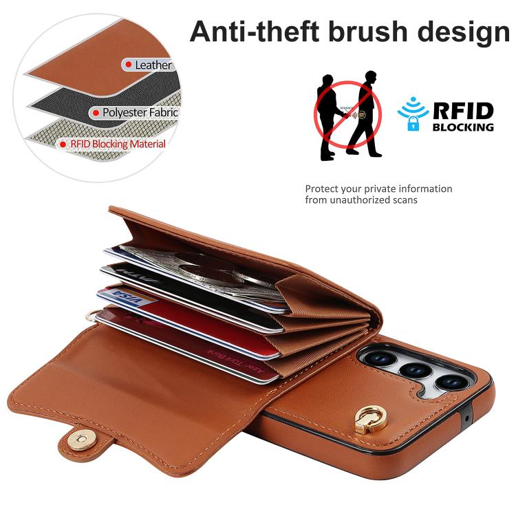 For Samsung Galaxy S24 5G RFID Card Slot Phone Case with Long Lanyard