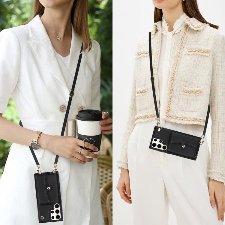 For Samsung Galaxy S24 Ultra 5G RFID Card Slot Phone Case with Long Lanyard