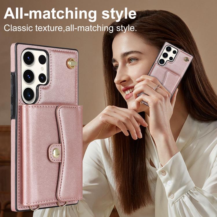 For Samsung Galaxy S24 Ultra 5G RFID Card Slot Phone Case with Long Lanyard