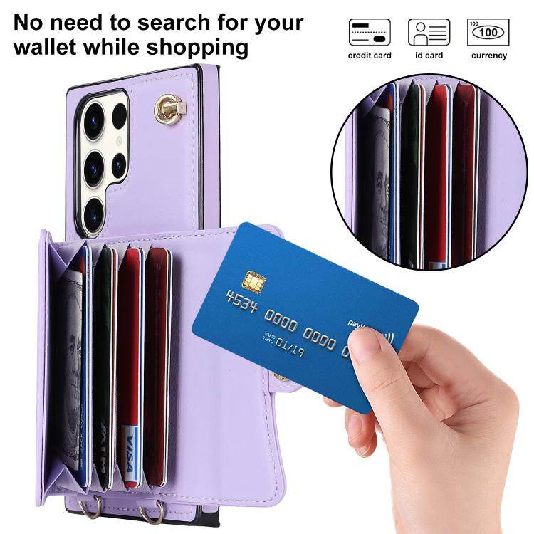 For Samsung Galaxy S24 Ultra 5G RFID Card Slot Phone Case with Long Lanyard