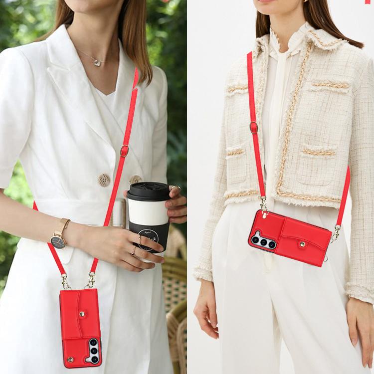 For Samsung Galaxy S25+ 5G RFID Card Slot Phone Case with Long Lanyard