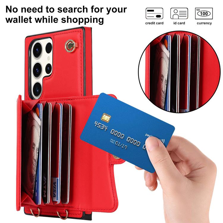 For Samsung Galaxy S25 Ultra 5G RFID Card Slot Phone Case with Long Lanyard