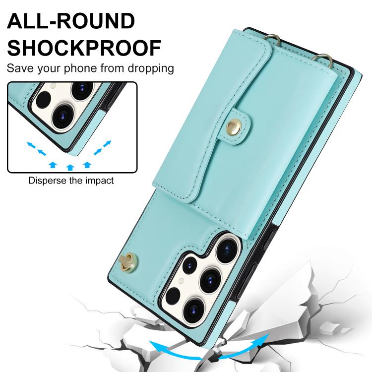 For Samsung Galaxy S25 Ultra 5G RFID Card Slot Phone Case with Long Lanyard