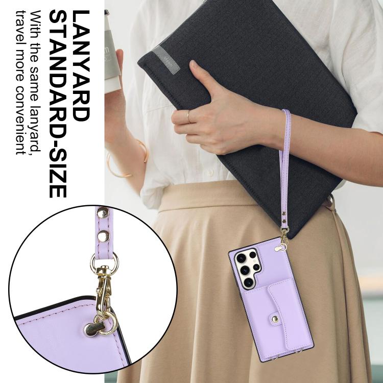 For Samsung Galaxy S25 Ultra 5G RFID Card Slot Phone Case with Long Lanyard
