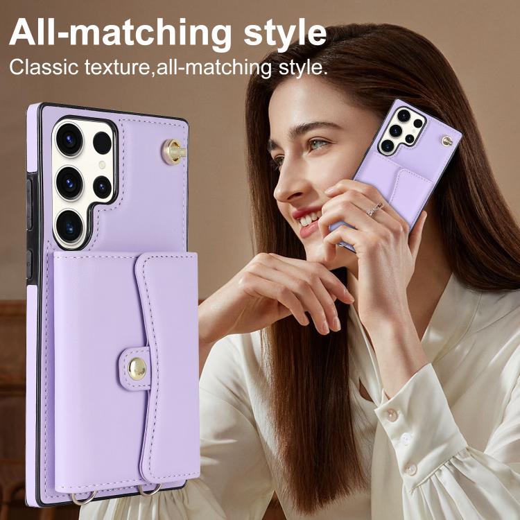 For Samsung Galaxy S25 Ultra 5G RFID Card Slot Phone Case with Long Lanyard