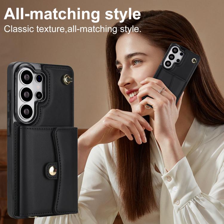 For Samsung Galaxy S26 Ultra 5G RFID Card Slot Phone Case with Long Lanyard