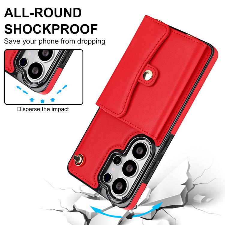 For Samsung Galaxy S26 Ultra 5G RFID Card Slot Phone Case with Long Lanyard