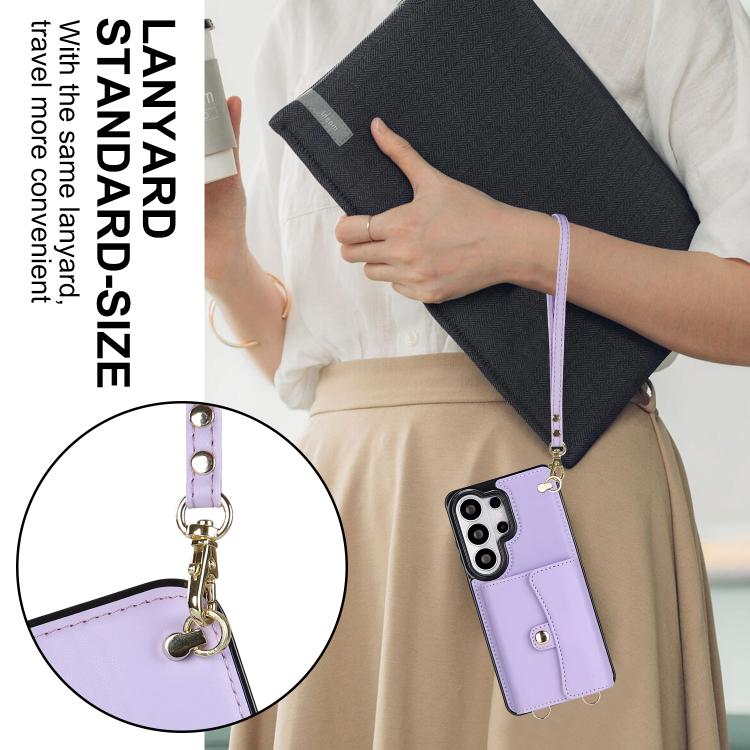 For Samsung Galaxy S26 Ultra 5G RFID Card Slot Phone Case with Long Lanyard