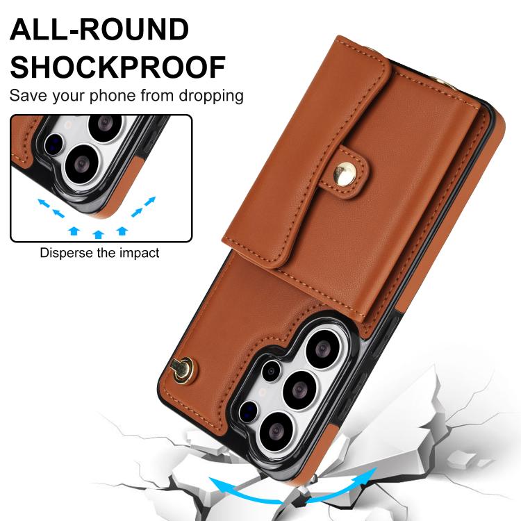 For Samsung Galaxy S26 Ultra 5G RFID Card Slot Phone Case with Long Lanyard