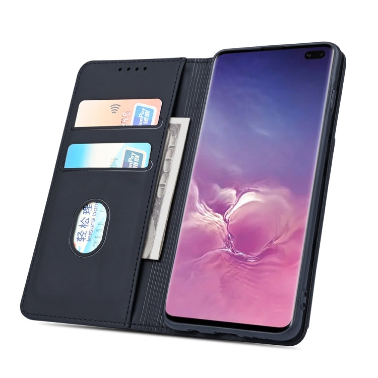 For Samsung Galaxy S10+ Strong Magnetism Liquid Feel Horizontal Flip Leather Case with Holder & Card Slots & Wallet