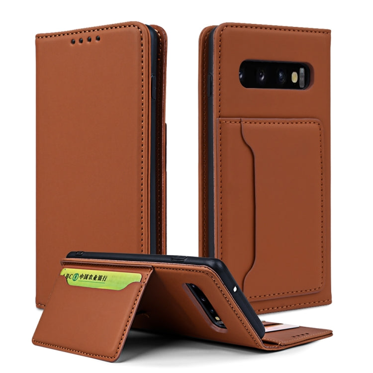 For Samsung Galaxy S10+ Strong Magnetism Liquid Feel Horizontal Flip Leather Case with Holder & Card Slots & Wallet