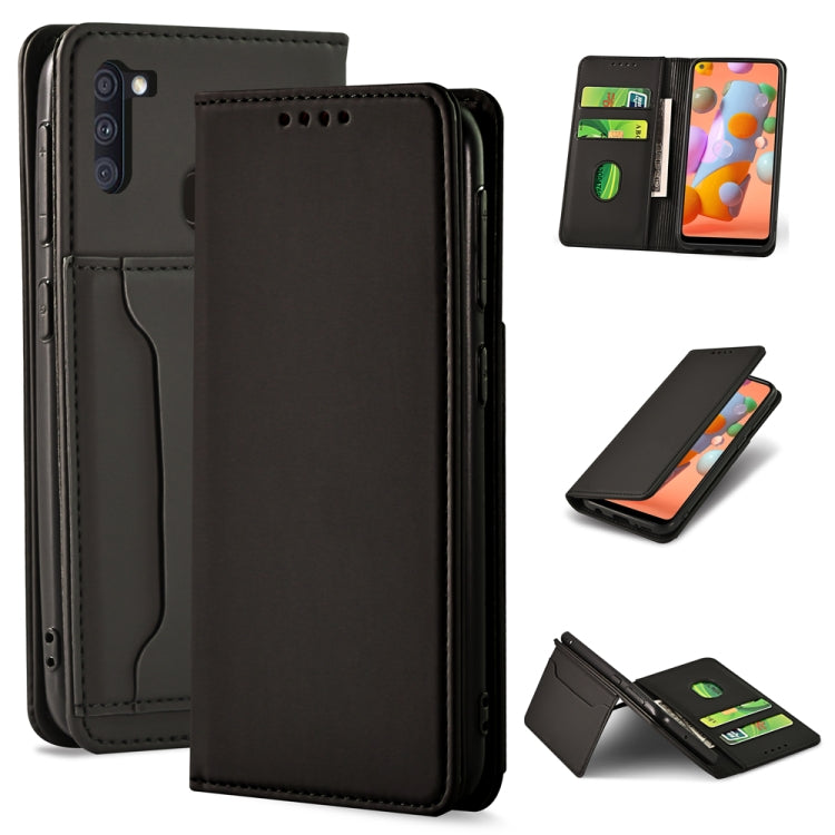 For Samsung Galaxy A11 Strong Magnetism Liquid Feel Horizontal Flip Leather Case with Holder & Card Slots & Wallet