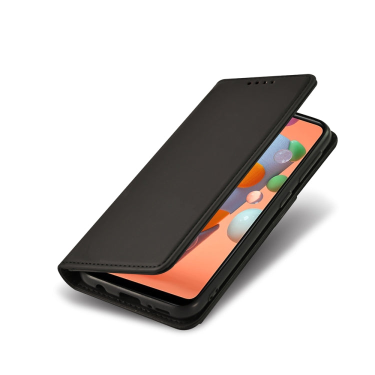 For Samsung Galaxy A11 Strong Magnetism Liquid Feel Horizontal Flip Leather Case with Holder & Card Slots & Wallet