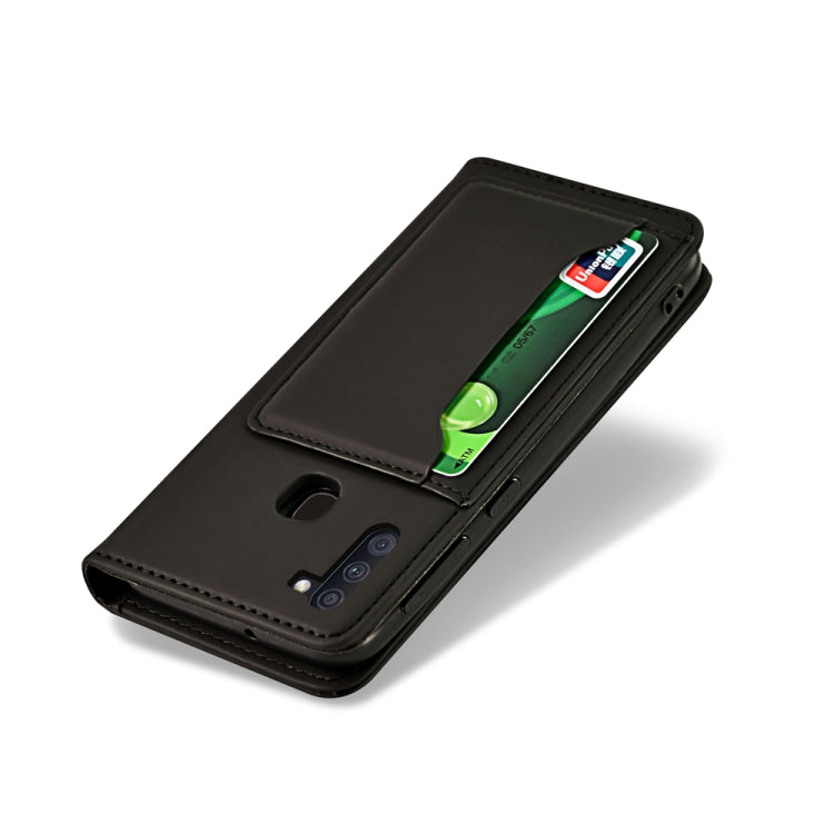 For Samsung Galaxy A11 Strong Magnetism Liquid Feel Horizontal Flip Leather Case with Holder & Card Slots & Wallet