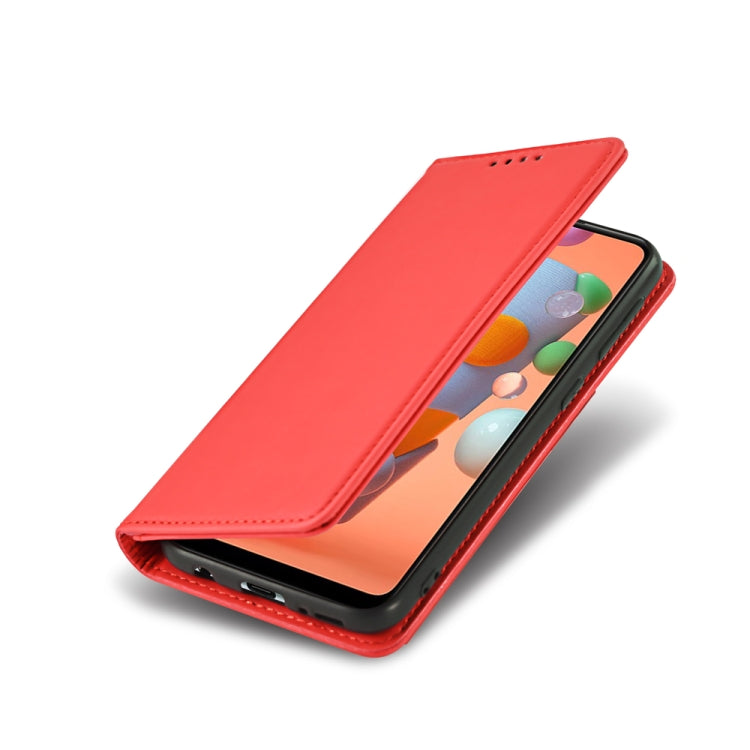 For Samsung Galaxy A11 Strong Magnetism Liquid Feel Horizontal Flip Leather Case with Holder & Card Slots & Wallet