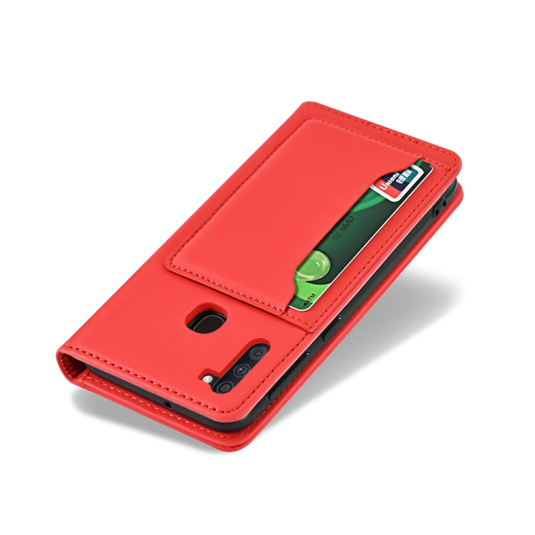 For Samsung Galaxy A11 Strong Magnetism Liquid Feel Horizontal Flip Leather Case with Holder & Card Slots & Wallet
