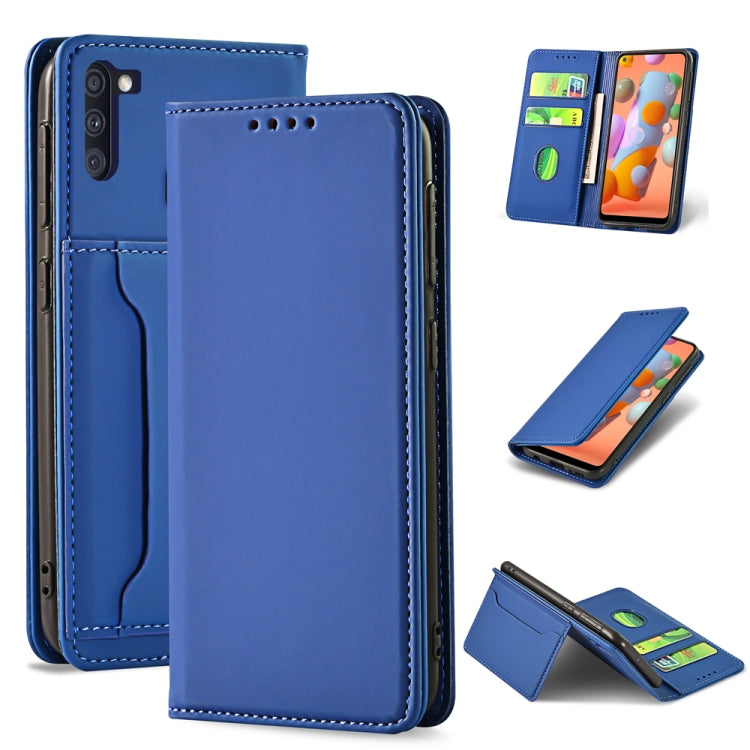 For Samsung Galaxy A11 Strong Magnetism Liquid Feel Horizontal Flip Leather Case with Holder & Card Slots & Wallet