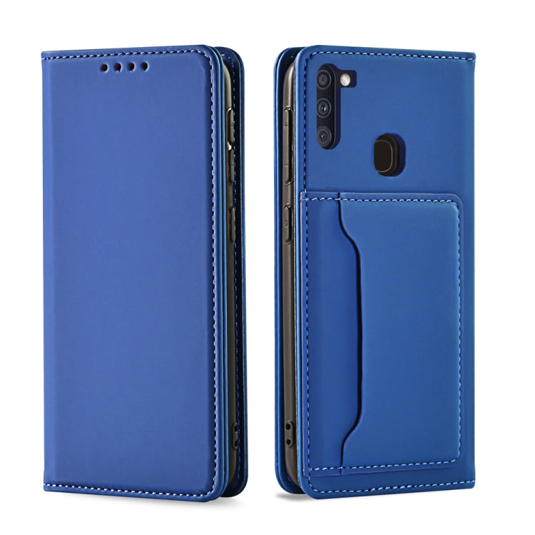 For Samsung Galaxy A11 Strong Magnetism Liquid Feel Horizontal Flip Leather Case with Holder & Card Slots & Wallet