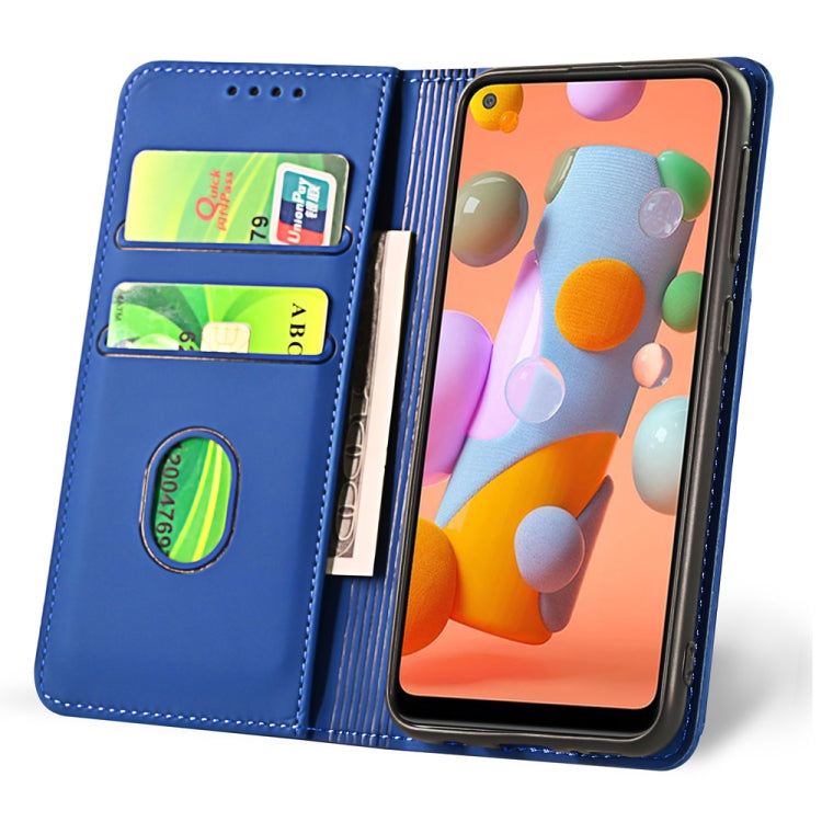 For Samsung Galaxy A11 Strong Magnetism Liquid Feel Horizontal Flip Leather Case with Holder & Card Slots & Wallet