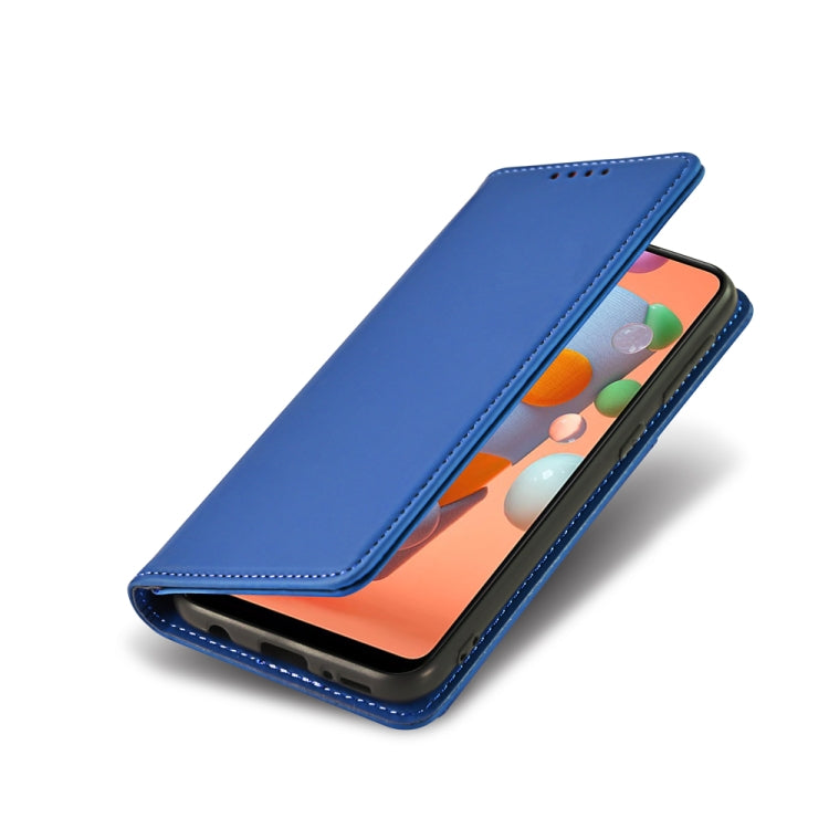For Samsung Galaxy A11 Strong Magnetism Liquid Feel Horizontal Flip Leather Case with Holder & Card Slots & Wallet