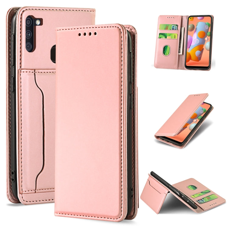 For Samsung Galaxy A11 Strong Magnetism Liquid Feel Horizontal Flip Leather Case with Holder & Card Slots & Wallet