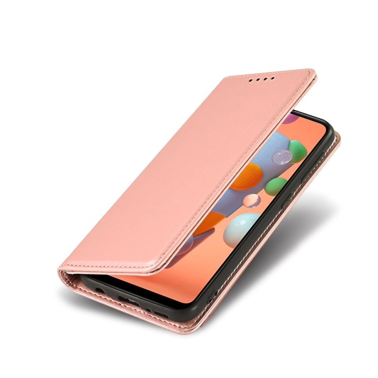 For Samsung Galaxy A11 Strong Magnetism Liquid Feel Horizontal Flip Leather Case with Holder & Card Slots & Wallet