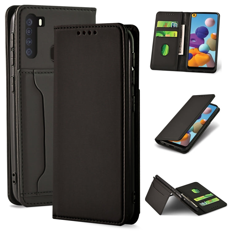 For Samsung Galaxy A21 Strong Magnetism Liquid Feel Horizontal Flip Leather Case with Holder & Card Slots & Wallet