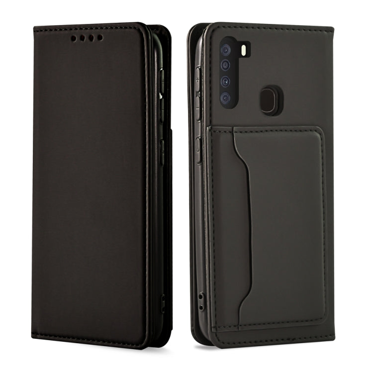 For Samsung Galaxy A21 Strong Magnetism Liquid Feel Horizontal Flip Leather Case with Holder & Card Slots & Wallet