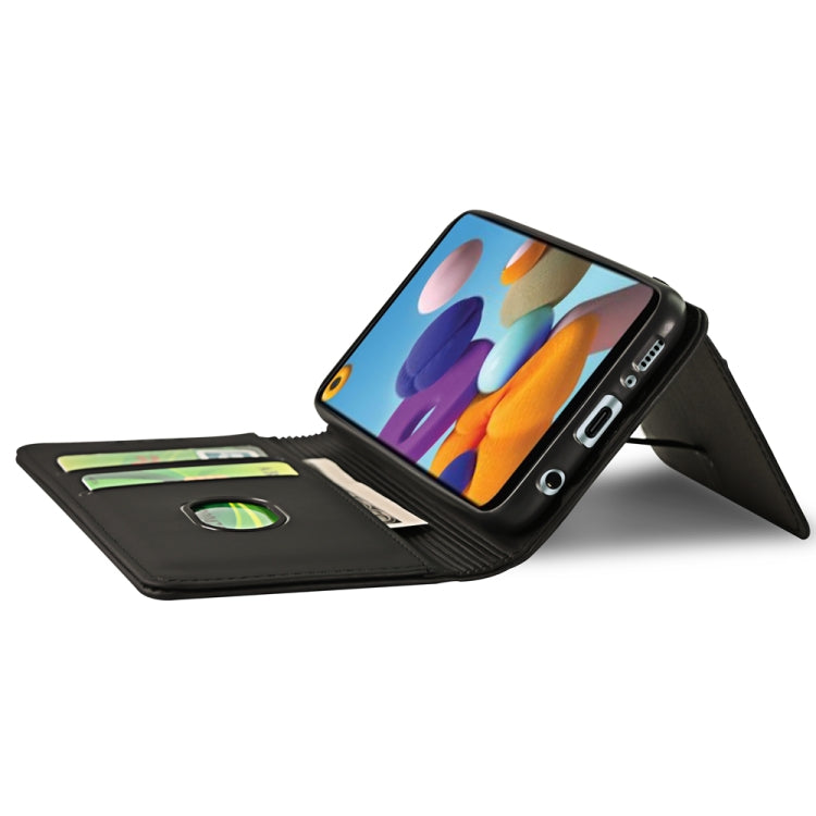 For Samsung Galaxy A21 Strong Magnetism Liquid Feel Horizontal Flip Leather Case with Holder & Card Slots & Wallet