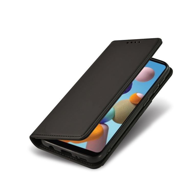 For Samsung Galaxy A21 Strong Magnetism Liquid Feel Horizontal Flip Leather Case with Holder & Card Slots & Wallet