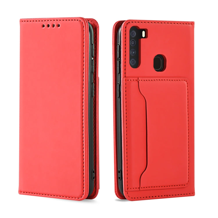 For Samsung Galaxy A21 Strong Magnetism Liquid Feel Horizontal Flip Leather Case with Holder & Card Slots & Wallet