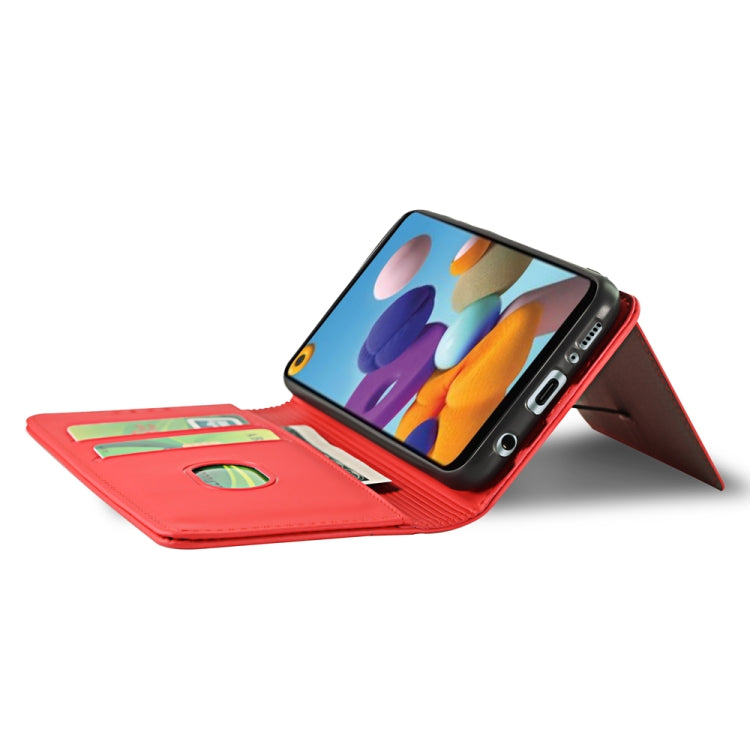 For Samsung Galaxy A21 Strong Magnetism Liquid Feel Horizontal Flip Leather Case with Holder & Card Slots & Wallet