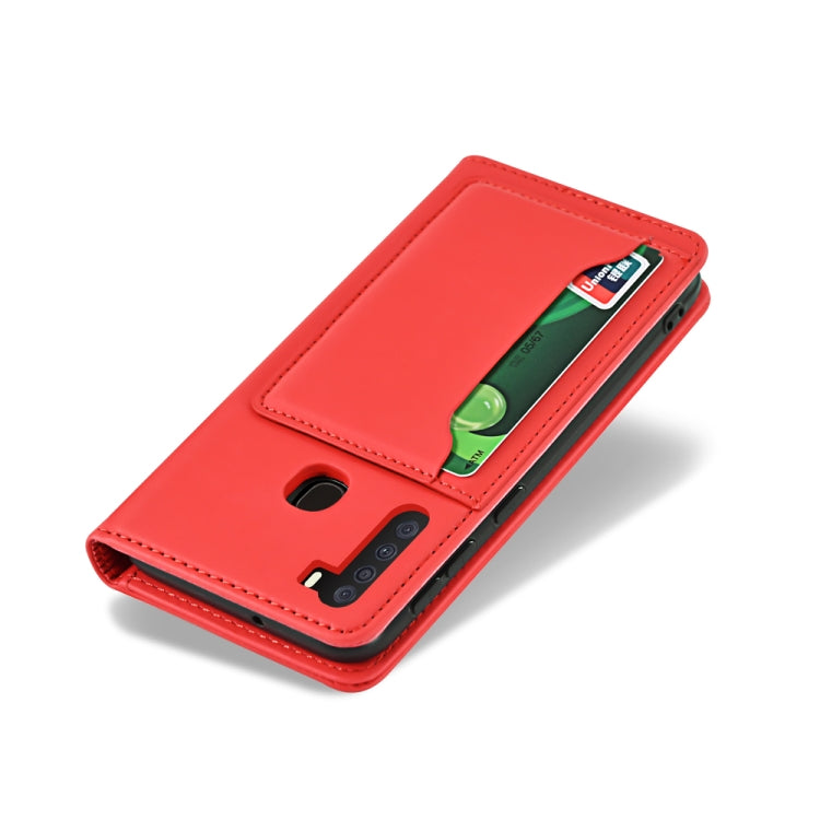 For Samsung Galaxy A21 Strong Magnetism Liquid Feel Horizontal Flip Leather Case with Holder & Card Slots & Wallet