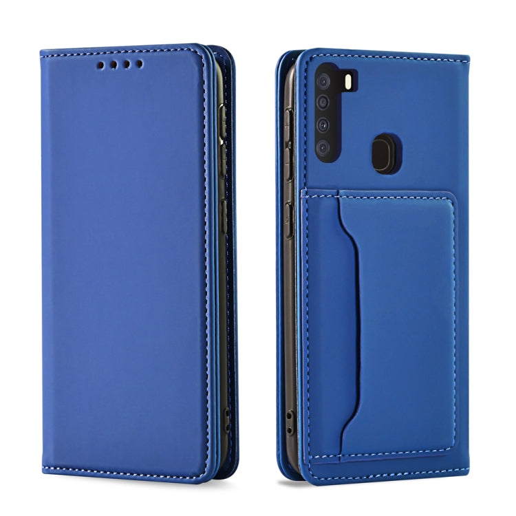 For Samsung Galaxy A21 Strong Magnetism Liquid Feel Horizontal Flip Leather Case with Holder & Card Slots & Wallet