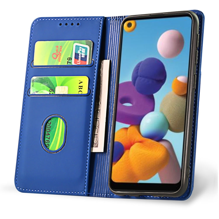 For Samsung Galaxy A21 Strong Magnetism Liquid Feel Horizontal Flip Leather Case with Holder & Card Slots & Wallet