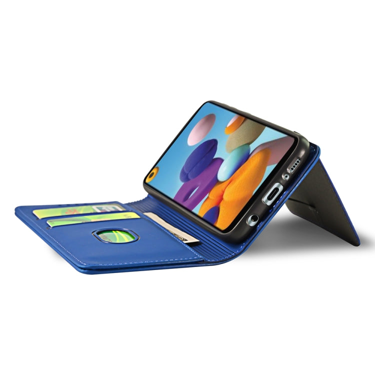 For Samsung Galaxy A21 Strong Magnetism Liquid Feel Horizontal Flip Leather Case with Holder & Card Slots & Wallet