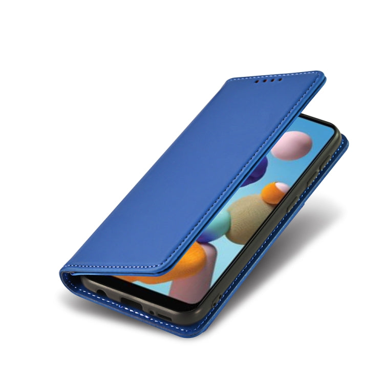 For Samsung Galaxy A21 Strong Magnetism Liquid Feel Horizontal Flip Leather Case with Holder & Card Slots & Wallet